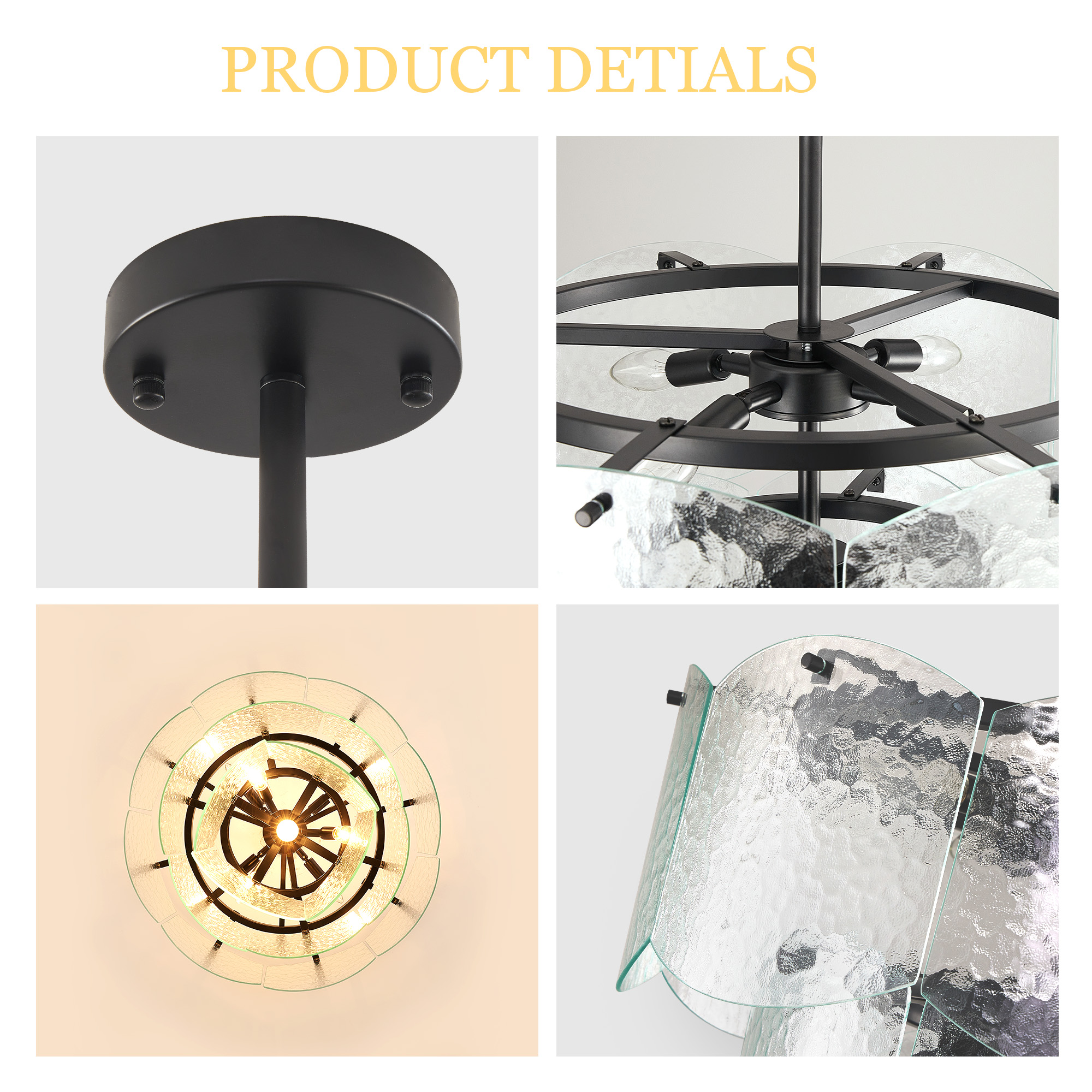 LovingAHome 8-Light Crystal Chandeliers Glass Chandelier Modern Semi Flush Mount Ceiling Light Fixtures for Living Room Bedroom Dining Foyer