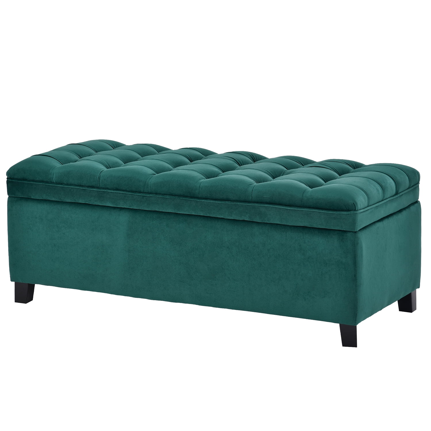 Kadyn Upholstered Flip Top Storage Bench, Storage Ottoman Bench with Button Tufted Top, Folding Chest Foot Rest Stool for Bedroom, Green