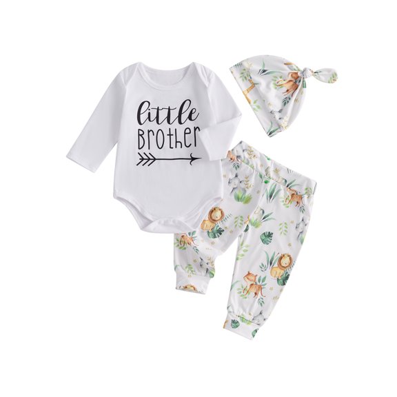 CocMouse Baby Boy Set Letter Long Sleeve Romper Animal Plant Long Pant Hat Suit