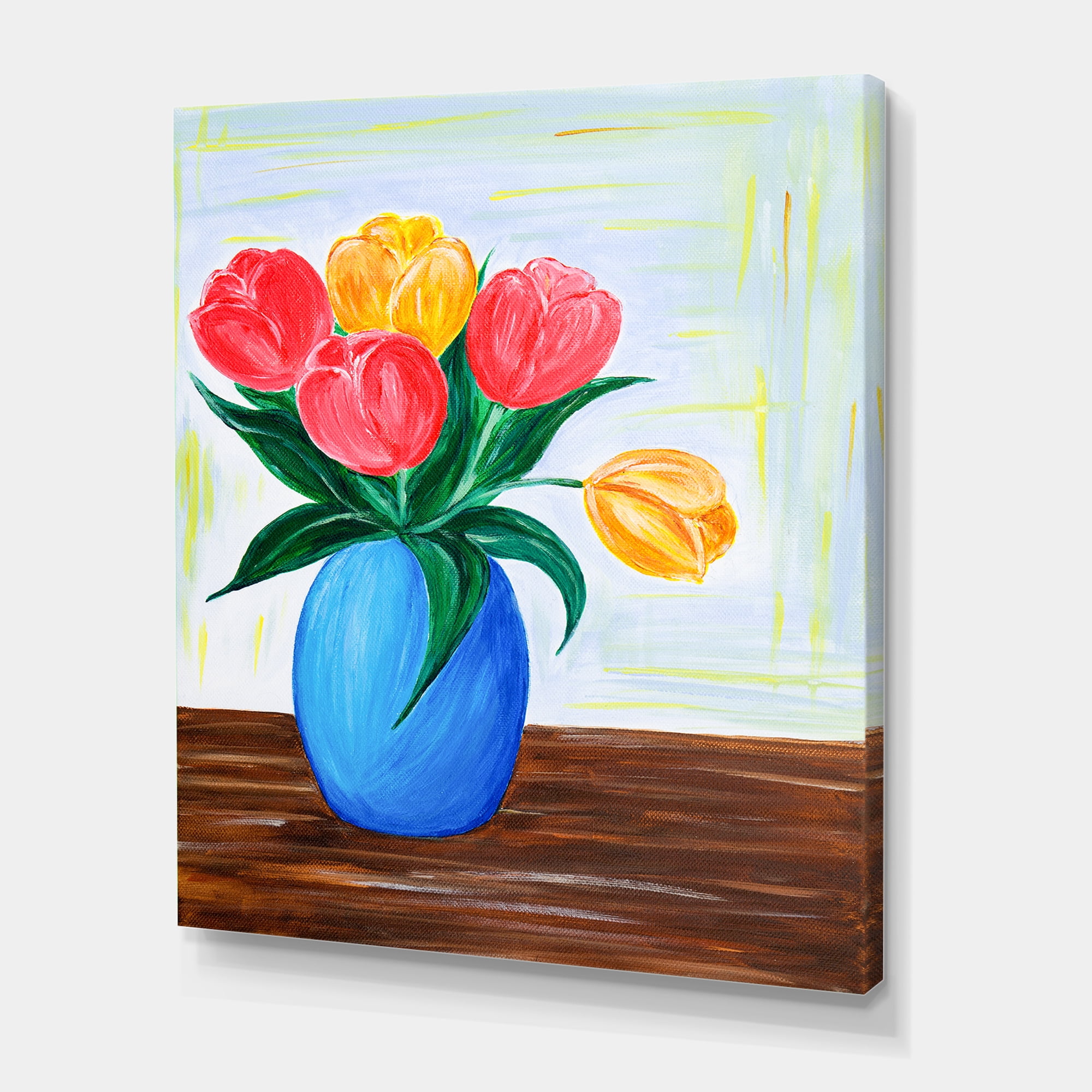 Designart ' Bouquet Of Orange and Red Tulips In A Vase ' Traditional Canvas Wall Art Print