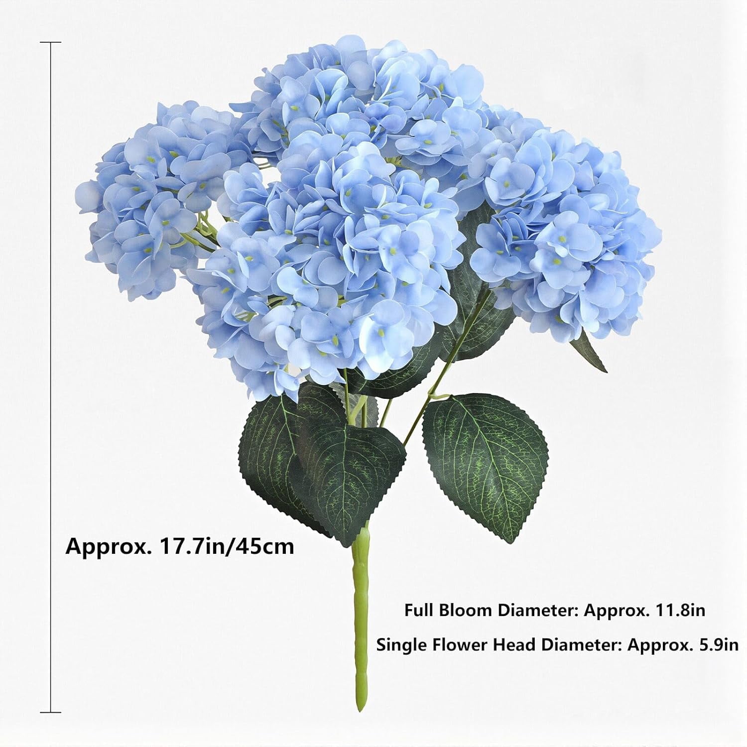 Front Porch Hydrangeas, 17.7in 5 Heads Hydrangea Artificial Flowers Outdoor Uv-Resistant Waterproof Windproof Never Faded, Realistic Silk Faux Floral for Spring Wedding Yard Garden