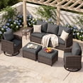 thumbnail image 2 of UDPATIO Patio Furniture Set, 6 Pieces Wicker Outdoor Couch with Rocking Swivel Chairs, Ottomans and Thick Cushions for Backyard, Grey, 2 of 8