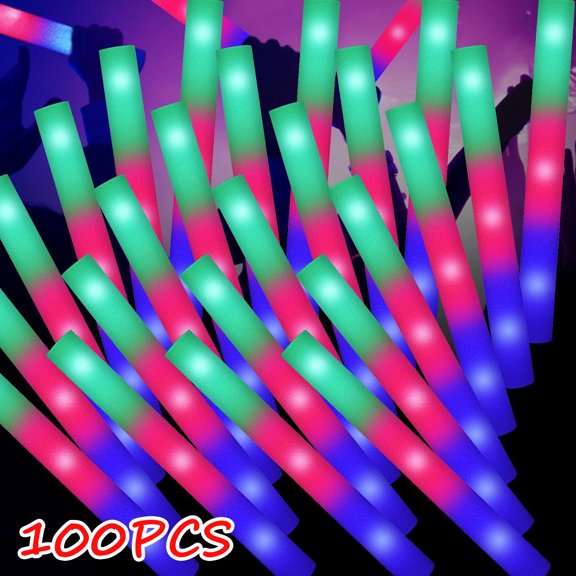 CJC 100 Pack Glow Sticks Bulk, LED Foam Sticks Glow in The Dark Party Supplies 3 Flashing Modes Lighting up Foam Sticks for Wedding, Party, Concerts, Birthday