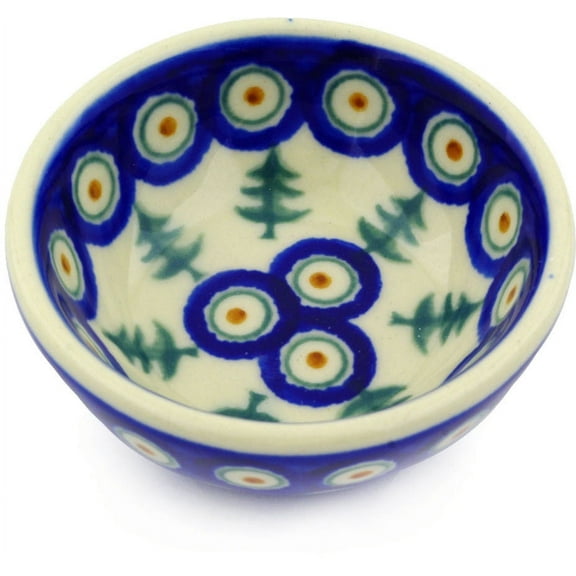 Polish Pottery 3½-inch Bowl (Peacock Pines Theme) Hand Painted in Boleslawiec, Poland   Certificate of Authenticity