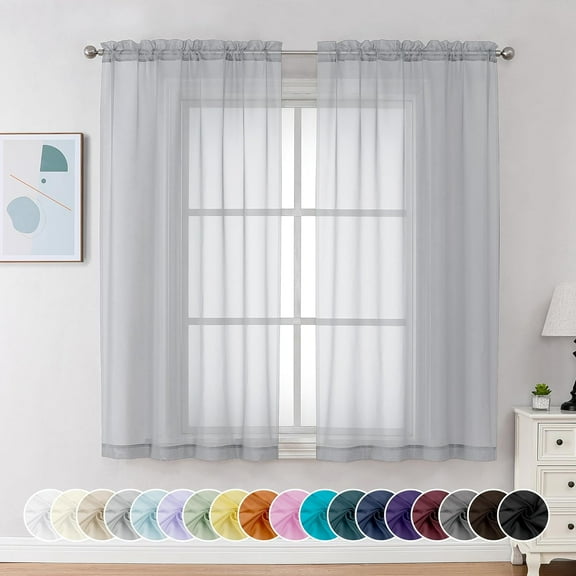 FFHAAD-Light Grey Sheer Curtains 63 Inch Length 2 Panels, Light Filtering Airy Rod Pocket Window Curtain Treatment Drapes for Bedroom Living, Each 42Wx63L Inches