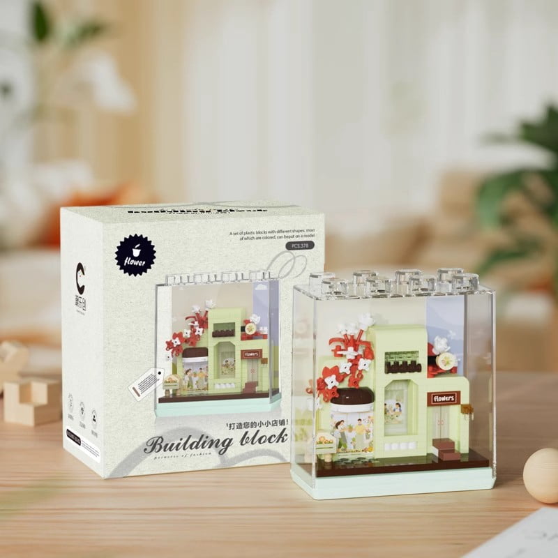 1355pcs Small Street Scene Building Blocks, Modular House Model Building Kits with Transparent Cover, Building Sets for Adults & Teens, Desk & Bookcase Decor