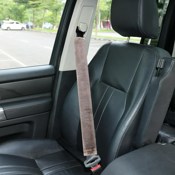 Soft Faux Fur Universal Fit Seatbelt Cover Car Truck SUV Airplane Seat Belt Shoulder Pad for Carmera Backpack Straps Neck Cushion Protector Extra Long 25.6in Brown Gray