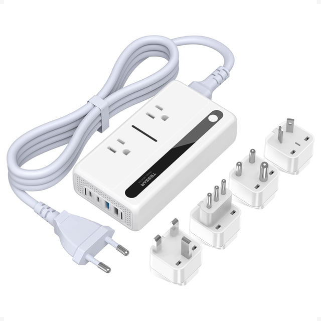 Convertidor de voltaje TESSAN de 220 V a 110 V con 4 enchufes USB y 2 AC