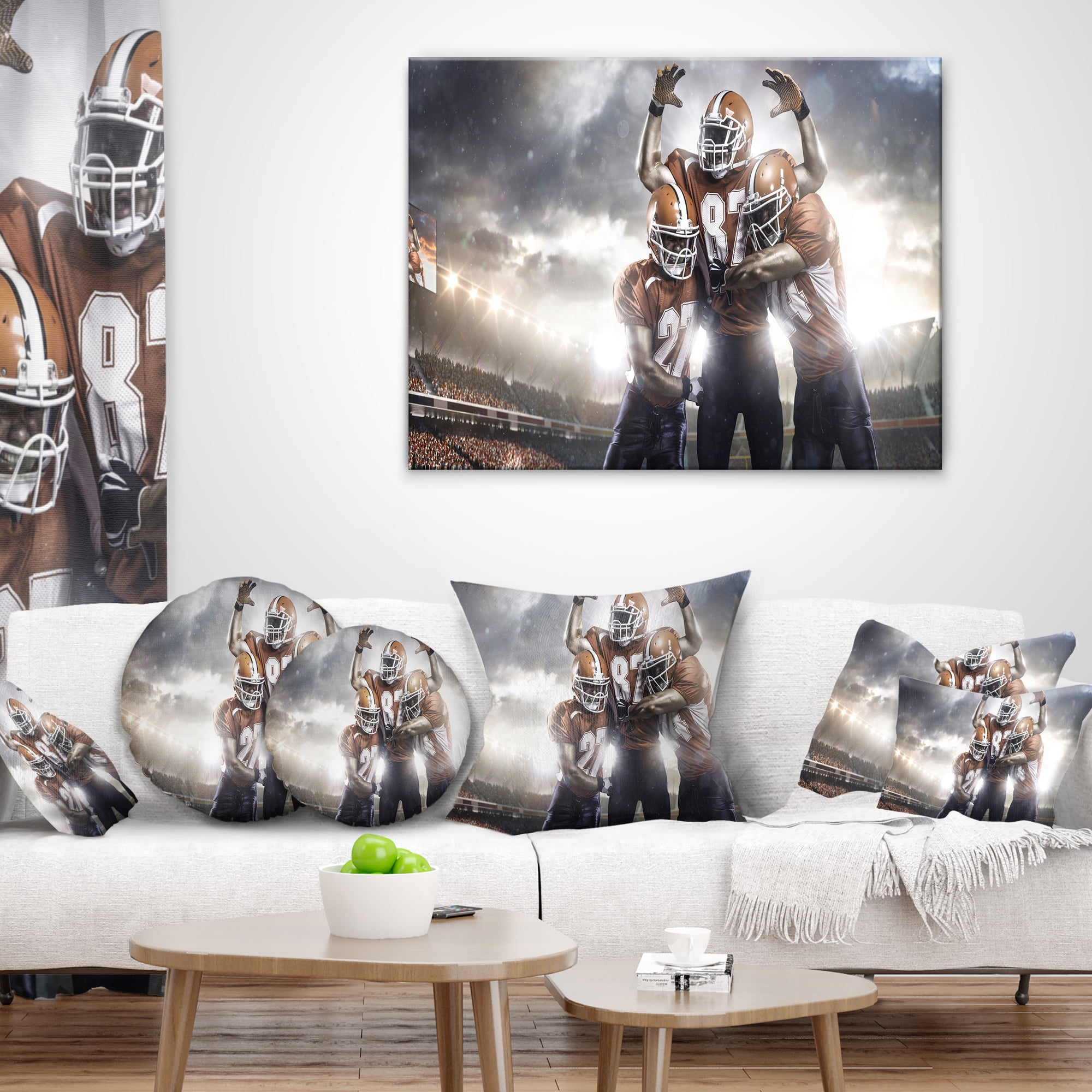 Designart American Football Players on Stadium - Sport Throw Pillow - 16x16