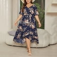 thumbnail image 6 of Moxiu Floral Maxi Dresses for Women 2025 Summer Casual Plus Size V Neck Flowy Long Dress Baggy Comfy Beach Vacation Sundress Navy,XXXXL, 6 of 6