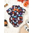 thumbnail image 5 of Aojekbee Baby Boy Halloween Romper PumpkinGhost Print Turn Down Collar Short Sleeve Gentleman Jumpsuit, 5 of 10