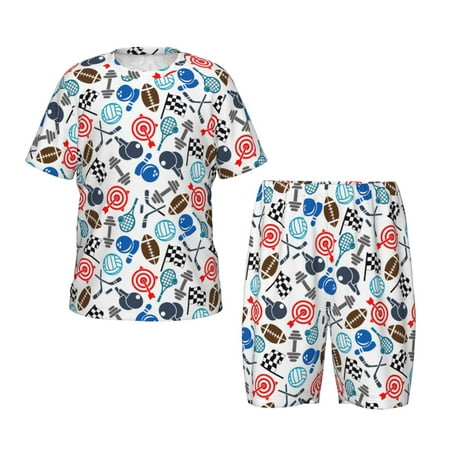 Luyuia Sport Items Print Girls  2-Piece Tie-Dye Pajama Set  Cute Summer Loungewear with Shirt and Tank Shorts Nightwear-Small