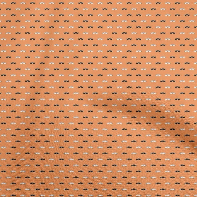 oneOone Cotton Poplin Orange Fabric Conversational Moustache Craft Projects Decor Fabric Printed By The Yard 56 Inch Wide
