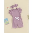 thumbnail image 3 of Suealasg Baby Girls Summer Clothes Outfits 3M 6M 12M 18M Solid Color Short Sleeve Ruffled Romper with Shorts and Headband 3 Piece Casual Clothing for Infant Girls, 3 of 9