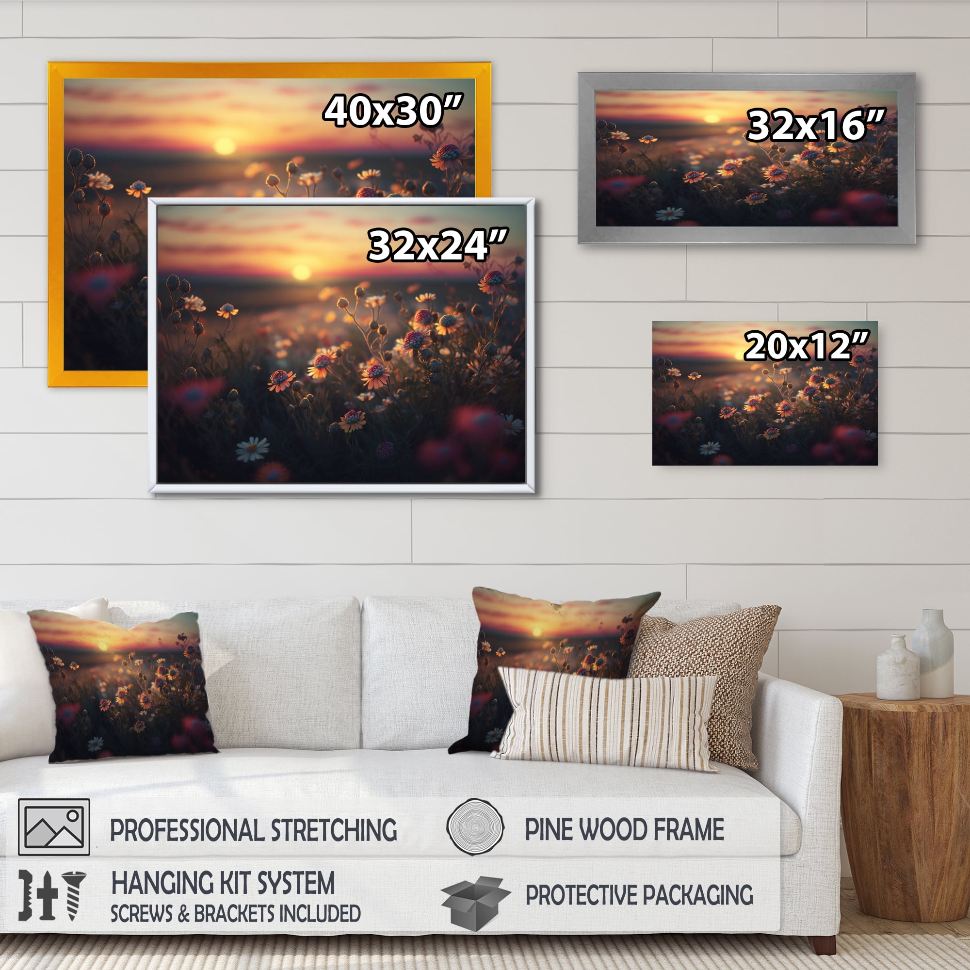 Designart Sunset Field Of Flowers III Canvas Wall Art