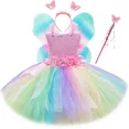 thumbnail image 2 of Vestido de tul con tutú de hada de las flores para niñas, vestido de princesa de tul arcoíris pastel, vestido de fiesta de cumpleaños elegante para niños, disfraz de unicornio de Halloween, 2 of 5