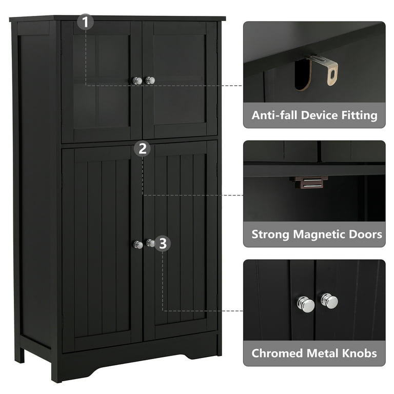 FANGSUM Black Bathroom Cabinet with 2 Doors and 3 Adjustable