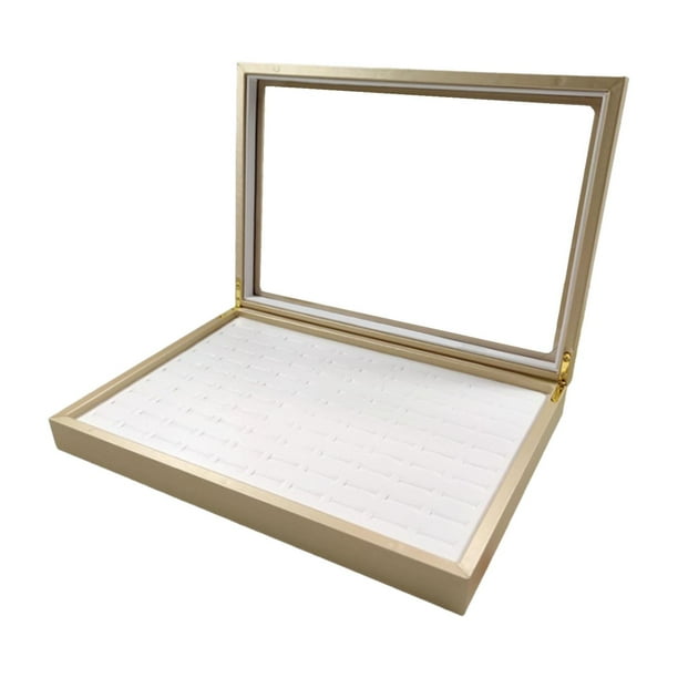 -Bandeja organizadora, vitrina de anillos, cajón insertable, caja de almacenamiento de gran capacidad, soporte para anillos para exposiciones de joyer Oro