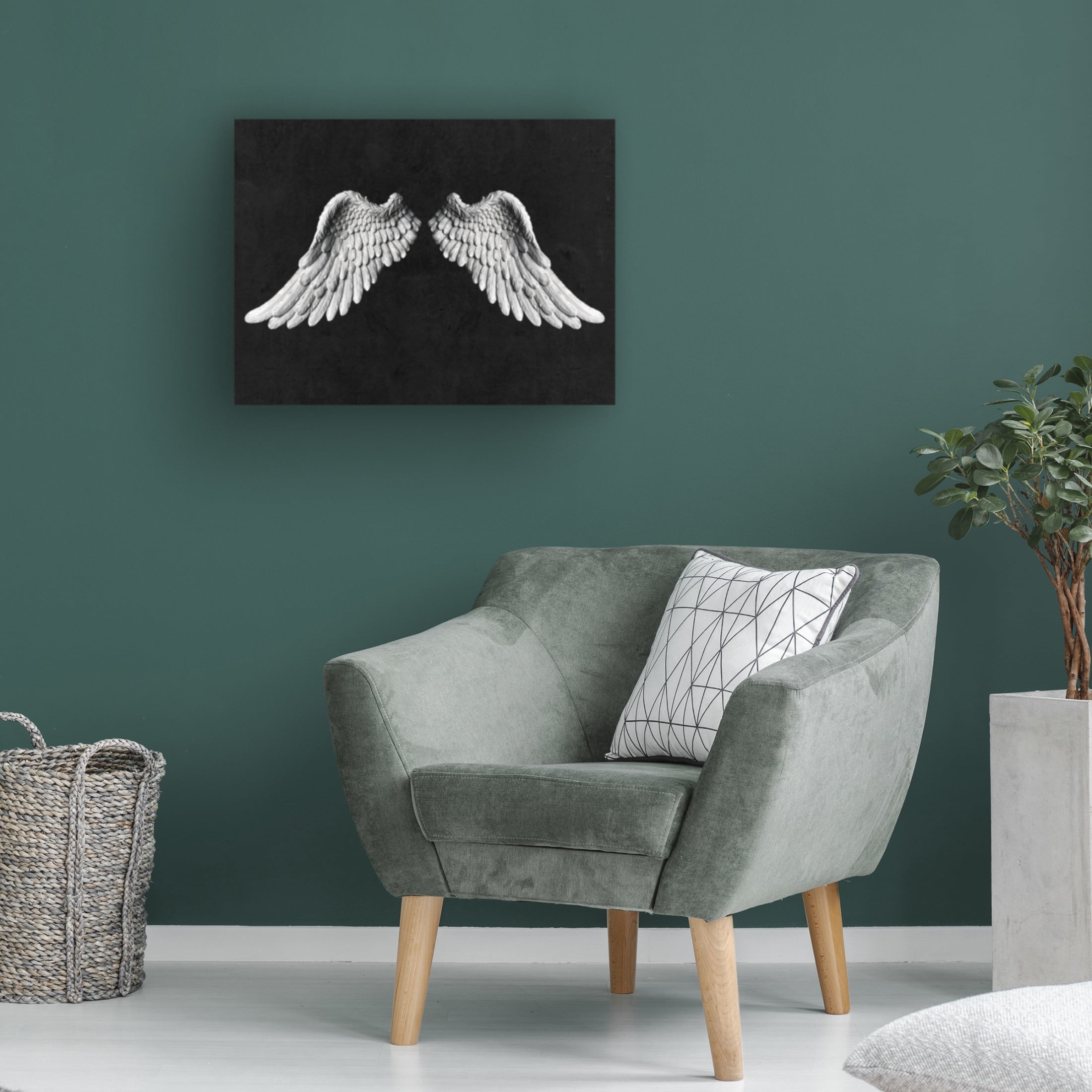 Canvas Wall Art - Tom Quartermaine 'Black and White Angel Wings on Black' Wall Art for Living Room, Bedroom, or Office Décor by Trademark Fine Art - 47 x 35 Inches