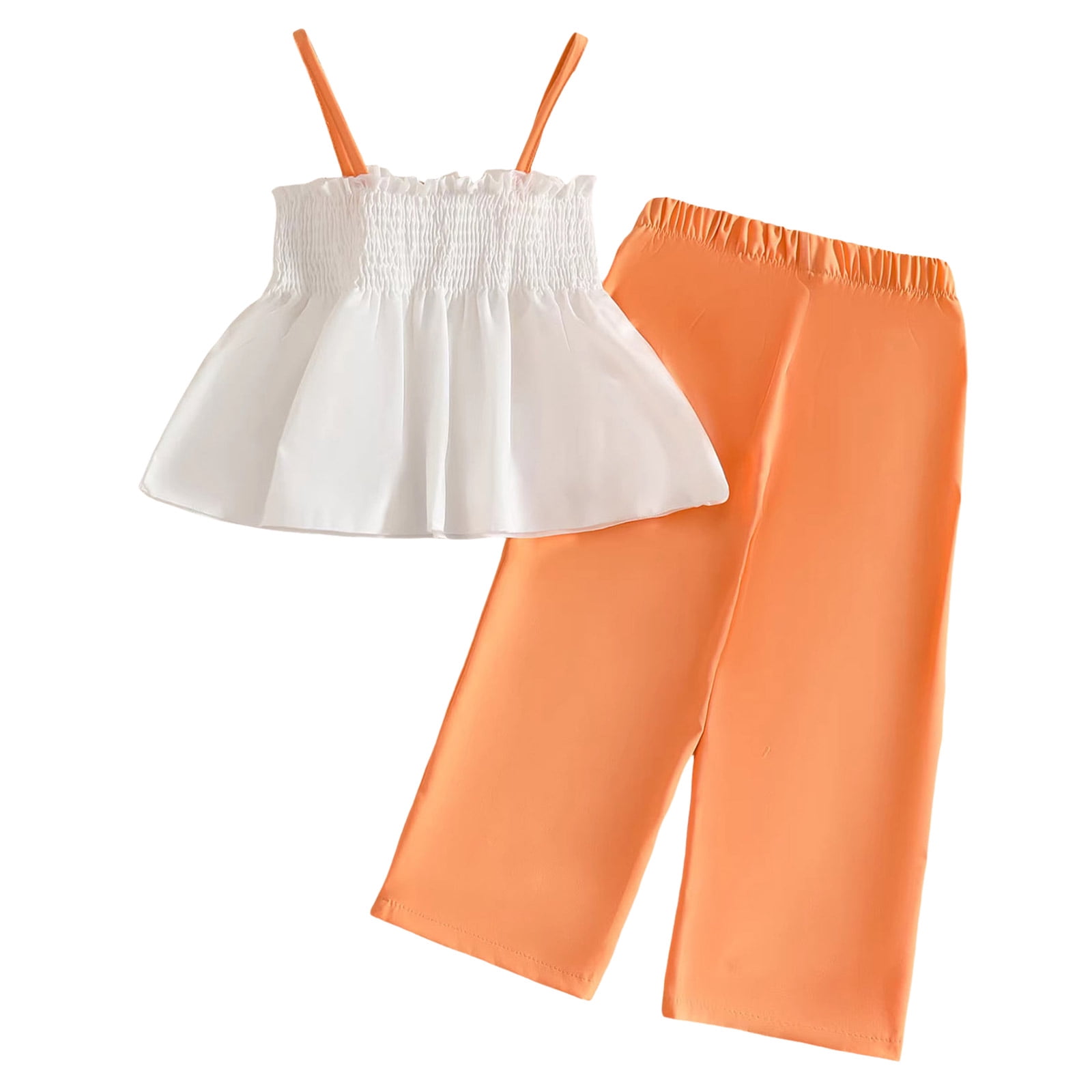 Staki Toddler Girl Spring Clothes Toddler Girl Summer Clothes Vintage Baby Outfit Crochet Sleevless Ruffled Tank Top & Pants Set 2-7Y(White,3-4 Years)