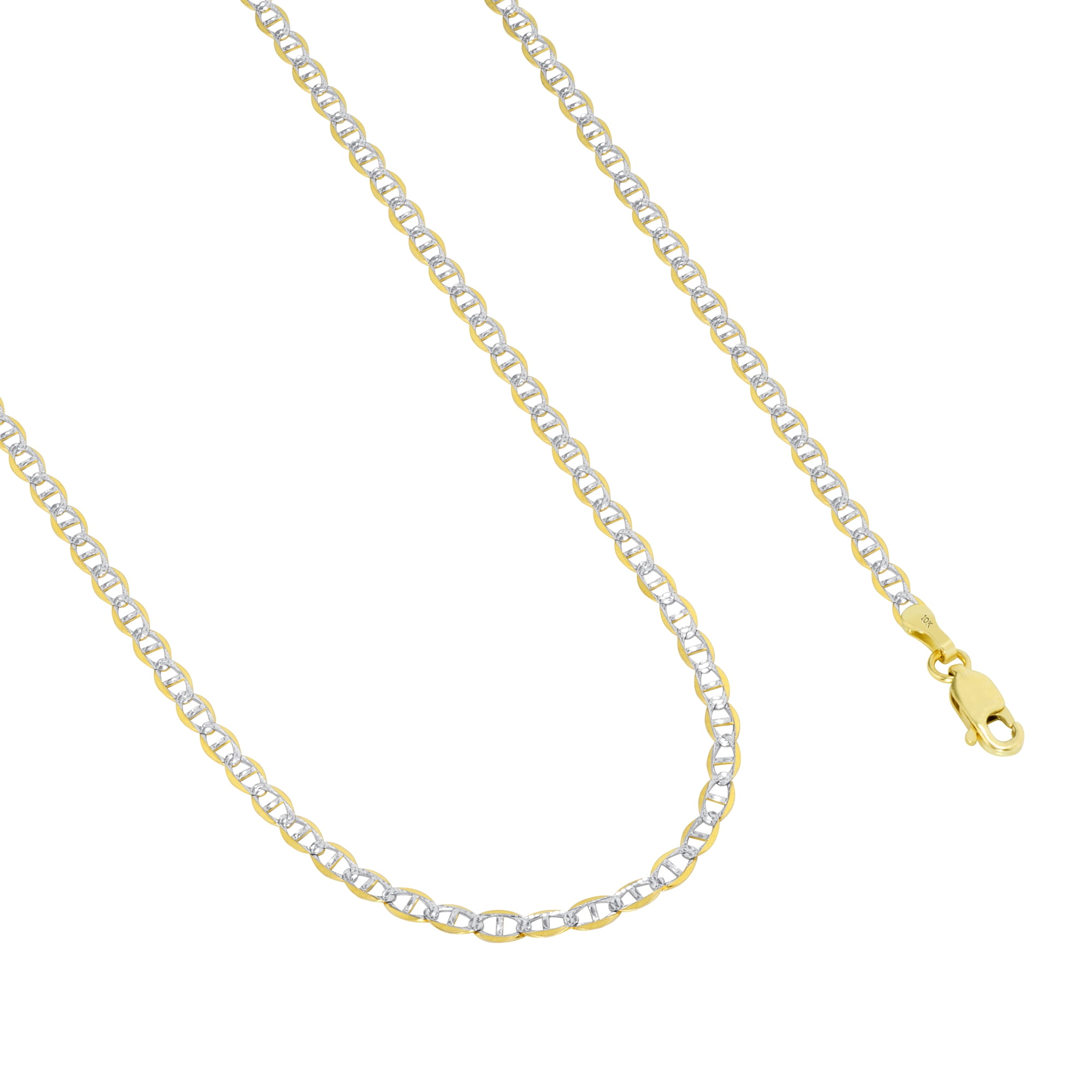 Nuragold 10k Real Yellow Gold Solid Mariner 3mm Anchor Chain Pave Diamond Cut Bracelet (7"-9") Two Tone Italian Jewelry for Men & Women
