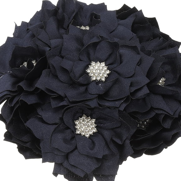 Uxcell 3.5" Chiffon Flowers, 10 Pcs Fabric Flowers Rhinestone Pearl Sewing Fabric Appliques for Crafts Sewing Dresses DIY Clothing Headbands Wedding Party Decoration, Navy Blue