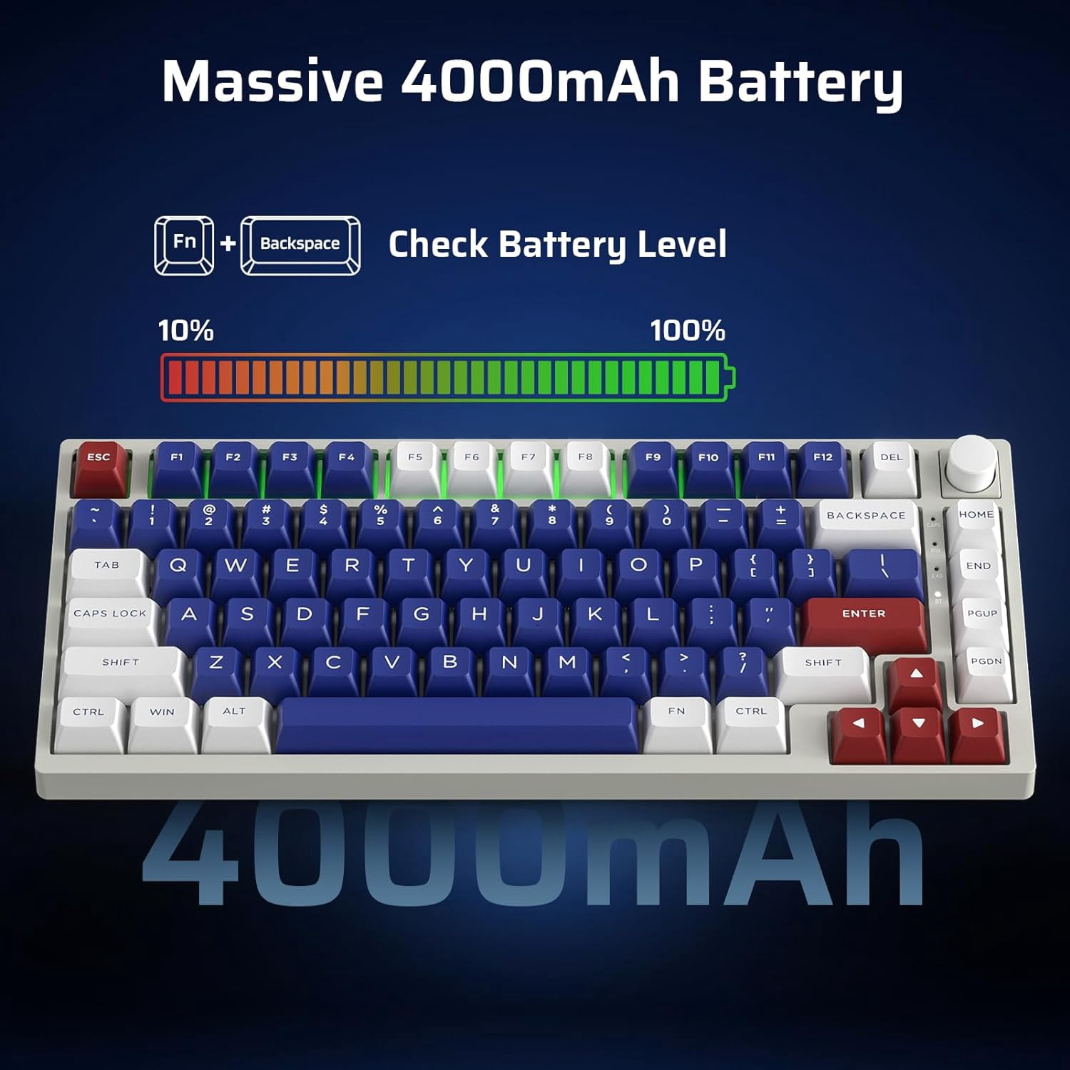 LTC Nimbleback NB831 Wireless 75% 3-Mode BT5.0/2.4Ghz/USB-C Wired Hot Swappable Mechanical Keyboard, 81-Keys RGB Compact Gaming Keyboard with Knob, Sound Absorbing Pads, PBT Keycaps, Pro Driver