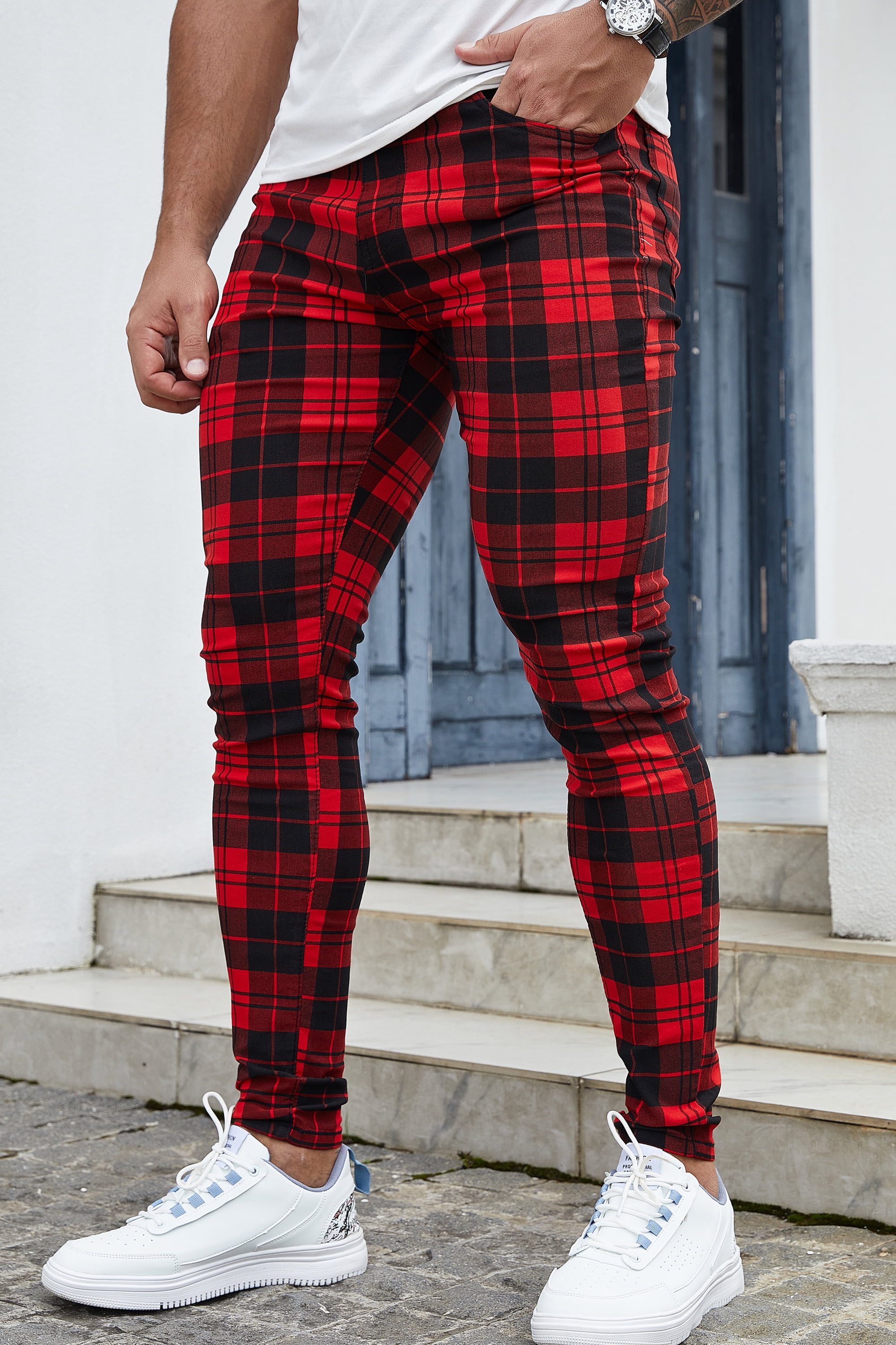 plaid chino pants men