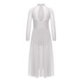 thumbnail image 4 of Sholeno Kids Girls Long Sleeve Lyrical Dance Dress Contemporary Dance Dress Flowy Mesh Maxi Skirted Leotard White 8, 4 of 7