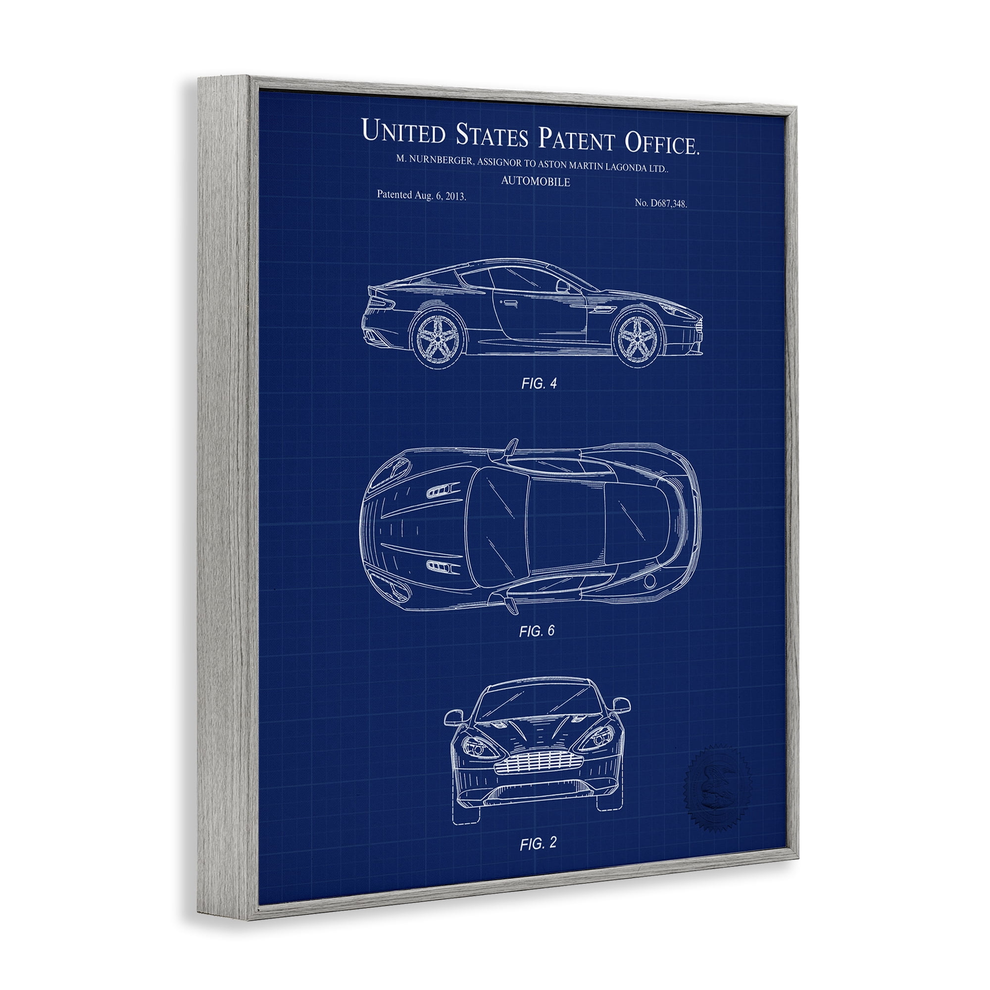 Stupell Industries Automobile Patent Blueprint Transportation Painting Gray Framed Art Print Wall Art, 11 x 14