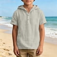 thumbnail image 5 of FSYBOA Boys Cotton Linen T Shirt, Hooded Short Sleeve Casual Henley Neck Kids Summer Tops Beige Size 13-14T, 5 of 9