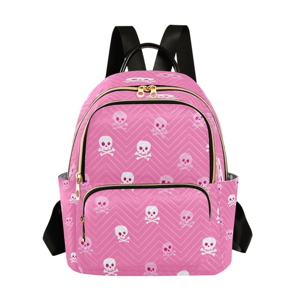 Skulls and Crossbones Pink Background Quilted Backpack Fashion Daypack Commuter Bag for Women 8.5 L