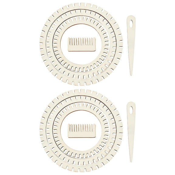 2Set 2 Sets 3 Size Wooden Weaving Looms Kit Wooden Mini Weaving Looms Round Weaving Looms Kit with Weaving Needle and Comb Knitting Looms for DIY Art Crafts Knitting Beginners Weaving Lovers