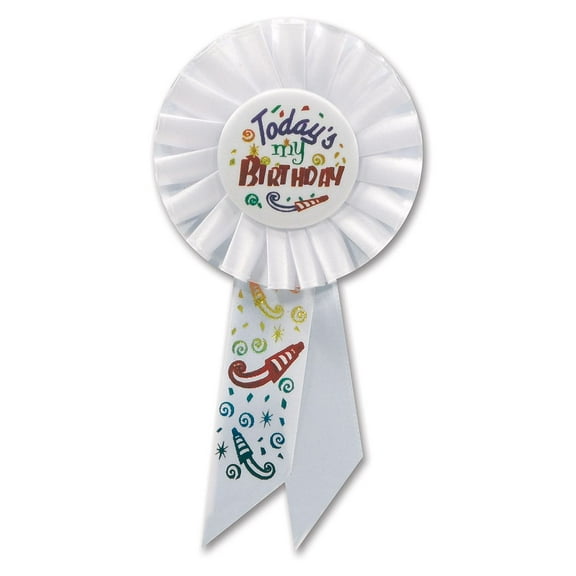 Beistle Biestle 3 1/4" x 6 1/2" Today's My Birthday Rosette White 3/Pack RS035