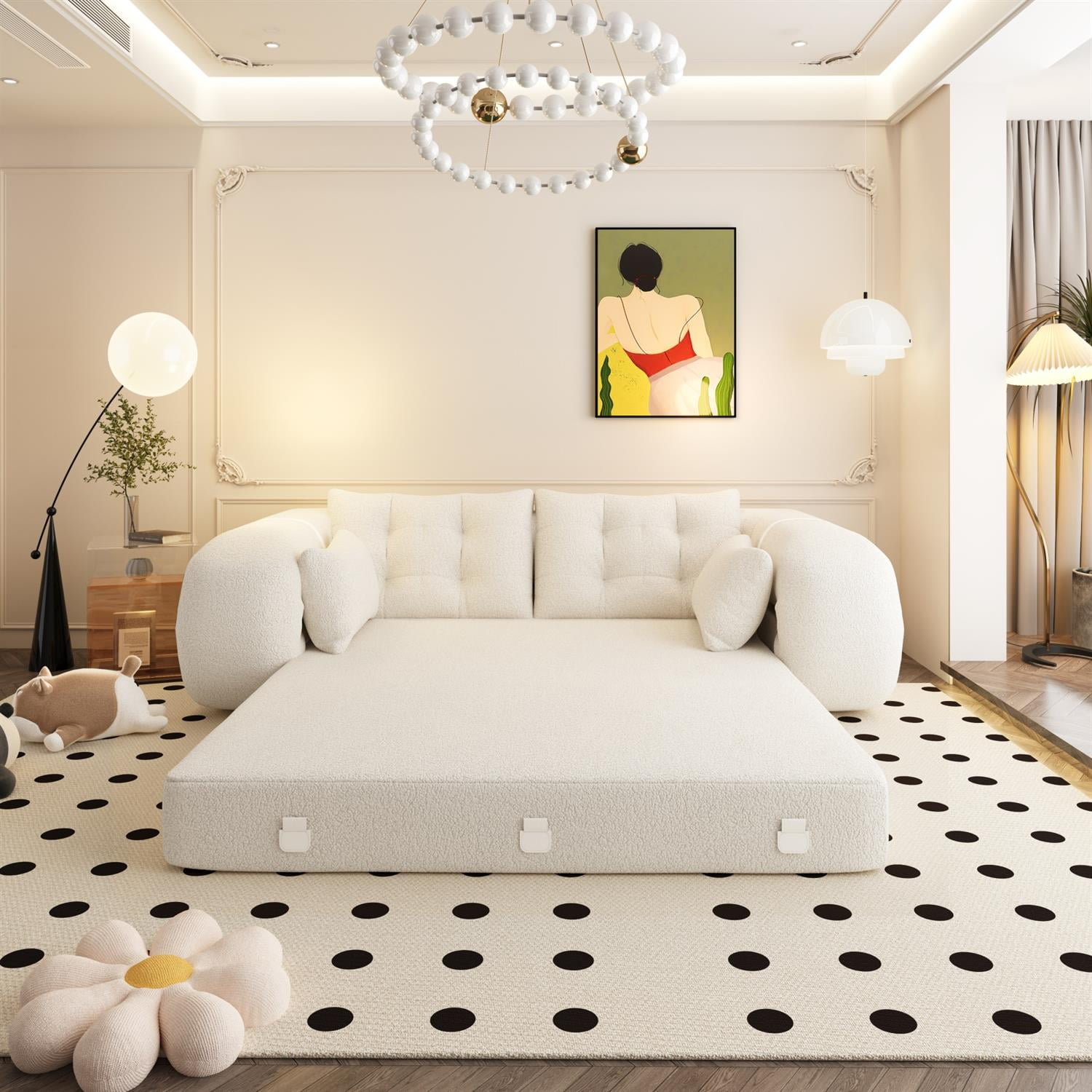 Demi Bonn 78" Cozy Sofa Couch, Foldable 3-in-1 Sleeper Bed, Multi-Functional Lazy Sofa for Living Room, Playroom, Comfortable Foam-Filled, Beige