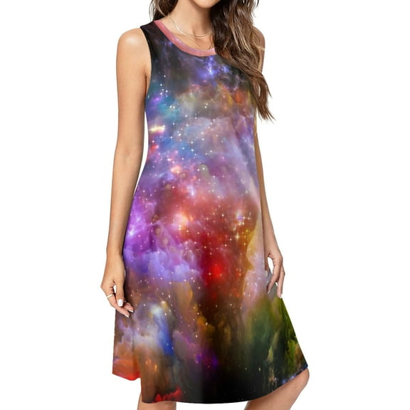 space stars the universe background astral Spring Summer Dresses for Women Fashion T-shirt Dress Casual Sleeveless Loose Sundress with Pockets