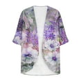 thumbnail image 5 of JURANMO Kimono Cardigan for Women, Plus Size Kimono Cardigans 3/4 Ruffle Sleeve Lightweight Flowy Boho Floral Loose Cover Ups Summer Savings Purple XXL, 5 of 6