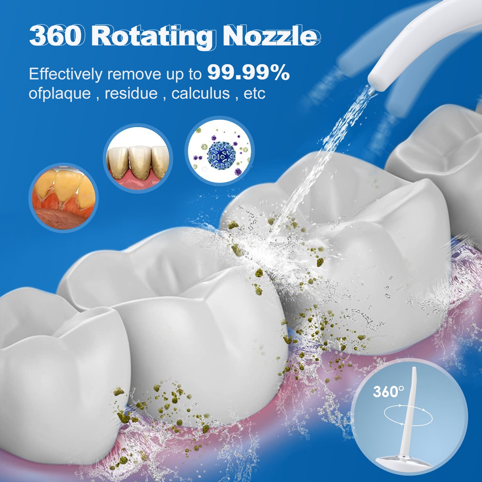 Cordless Water Dental Flosser with 3 Modes 4 Jets Rechargeable IPX7 Waterproof 230ML Water Tank Dental Oral Irrigator for Travel Home Braces(White)