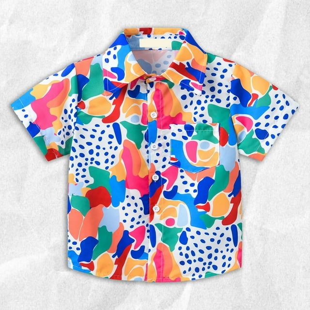 Chemise à Manches Courtes pour Filles Printemps Été et Automne Col à Revers Simple Boutonnage Cardigan Personnalisé Chemise de Plage Décontractée pour Enfants Manches Courtes Cardigan à Manches Courtes Haut