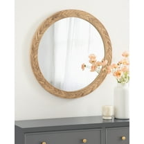 Kate and Laurel Braywood Modern Pieced Wood Round Mirror, 24 Inch Diameter, Rustic Brown, Decorative Circle Mirror for Use as Coastal Bathroom Mirror for Over Sink or Accent Bedroom Mirror