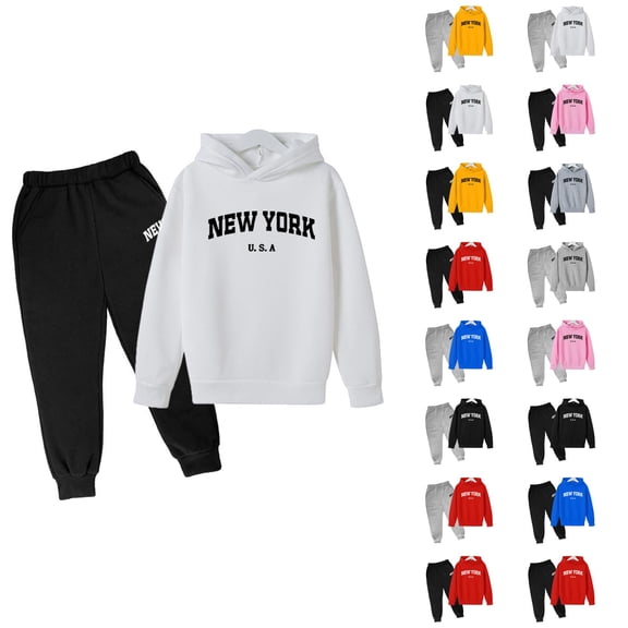 Girls' Fashion Girls Set Children Kids Casual Letter Printed Long Sleeve Hoodie Pullover Sweatshirt Tracksuit Jogger Sweatpants Unisex 2 PC Sweatsuit Set