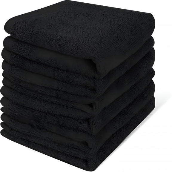 AUQ 6 Pack 100% Cotton Wash Cloth,12X12Inch Highly Absorbent and Soft Feel Fingertip Towels,Machine Washable Washcloths for Bathroom,Gym,Spa and Kitchen,Black