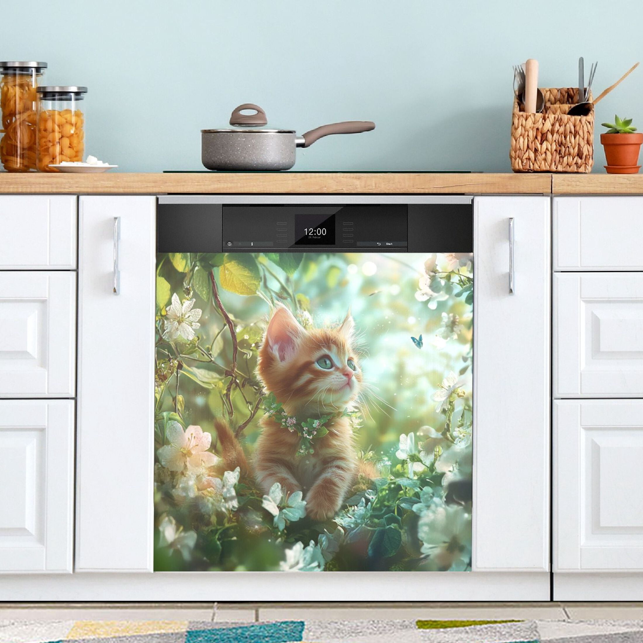 Dishwasher Magnetic Sticker 23x26 Inch Refrigerator Magnetic Sticker Washing Machine Magnetic Sticker Kitchen Panel Magnetic Sticker Home Decor Flower World Kitten