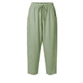 thumbnail image 5 of ClodeEU Women's High Waisted Striped Cropped Wide Leg Pants, Casual Elastic Waist Capri Trousers with Pockets Green,Women's Plus M, 5 of 8