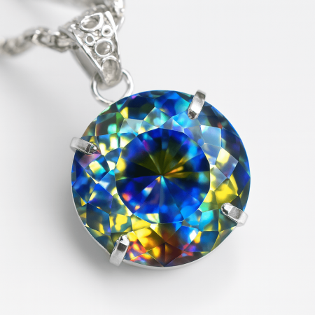 69 Ct Natural Mystic Topaz Round Pendant | Certified Gemstone | 925 Sterling Silver Jewelry