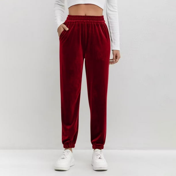 Karight Women's Velour Pants Soft Velvet Straight Leg Sweatpants Elastic Waist Warm Lounge Pant with Pockets