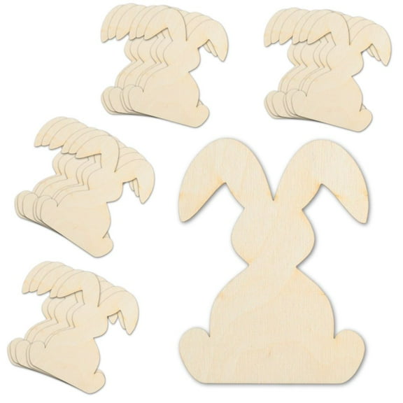 24pc Unfinished Wooden Bunny Cutouts - for Easter - Factory Direct Craft