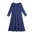 thumbnail image 4 of Abcomgle Girls Long Dress Size 14-16 Casual A-Line Long Sleeve Maxi Dress Solid Color Crew Neck Sundresses Swing Dresses with Pockets,Blue, 4 of 5