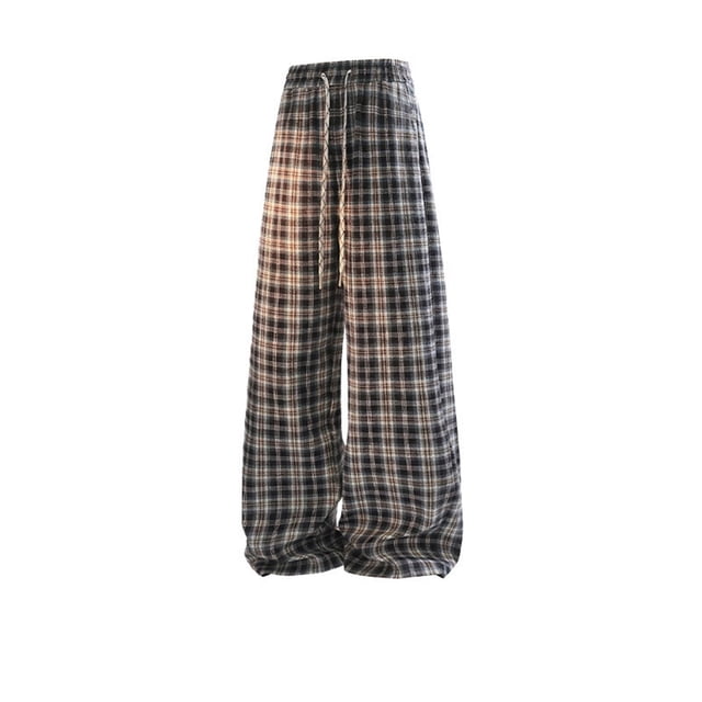 MEN'S CASUAL CHECKERED PANTS FOR DAILY WEAR AND STREET STYLE LOOSE FIT LARGE SIZE CONTRAST STRAIGHT TROUSERS FOR YEAR-ROUND COMFORT