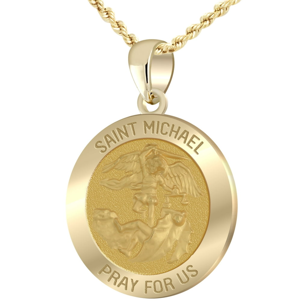 US Jewels and Gems 7/8in Hollow 14k Yellow Gold St Saint Michael